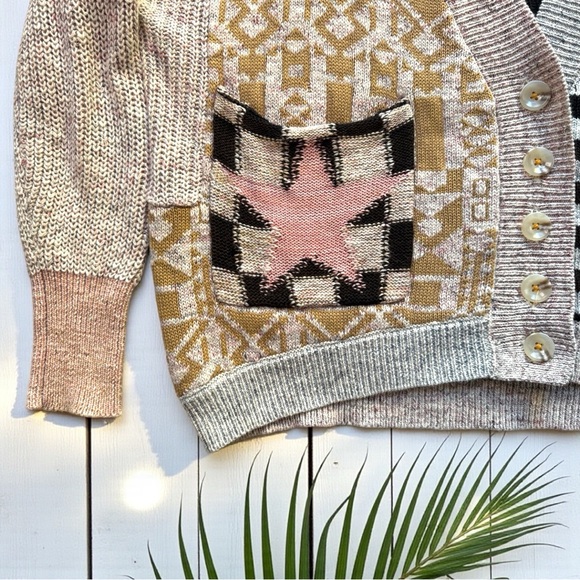 Anthropologie PILCRO Mash-up Colorblock Checkered Star Cardigan Sweater - Small - Picture 8 of 15